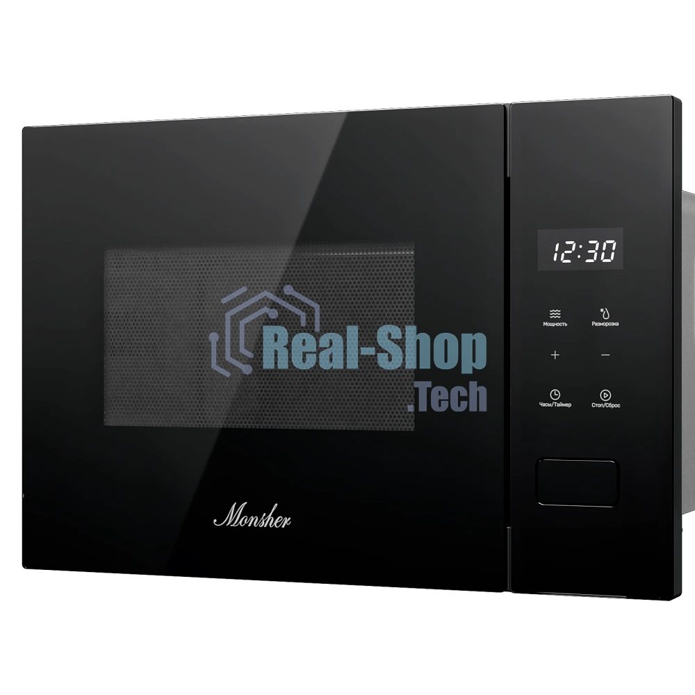 Встраиваемая микроволновая печь MONSHER MMH 1115 Noir, High-Tech, 15 л, мощность 600 Вт, 5 уровней мощности, размораживание, сенсорное управление, черный