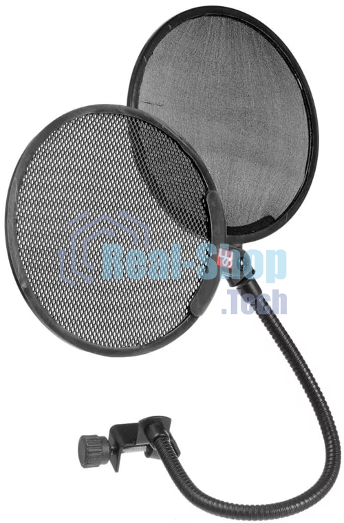 Поп фильтр sE Electronics Dual Pop Filter состоит из двух частей, первая часть изготовлена из прочной глянцевой ткани со стандартной тканевой мембраной и вторая металлическая на шарнирном механизме
