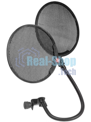 Поп фильтр sE Electronics Dual Pop Filter состоит из двух частей, первая часть изготовлена из прочной глянцевой ткани со стандартной тканевой мембраной и вторая металлическая на шарнирном механизме