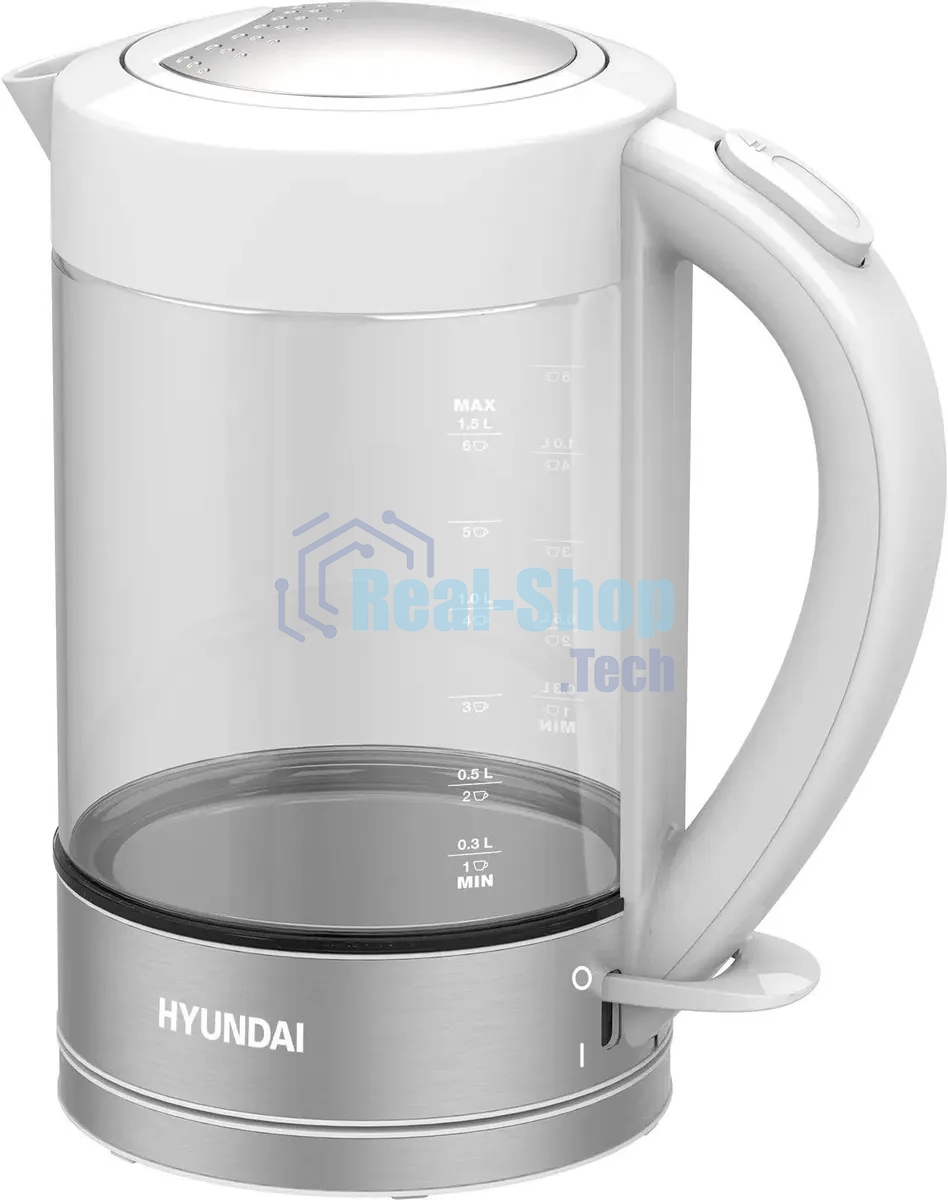 Чайник электрический Hyundai HYK-G9990 1.6л. 2000Вт белый/серебристый корпус: стекло