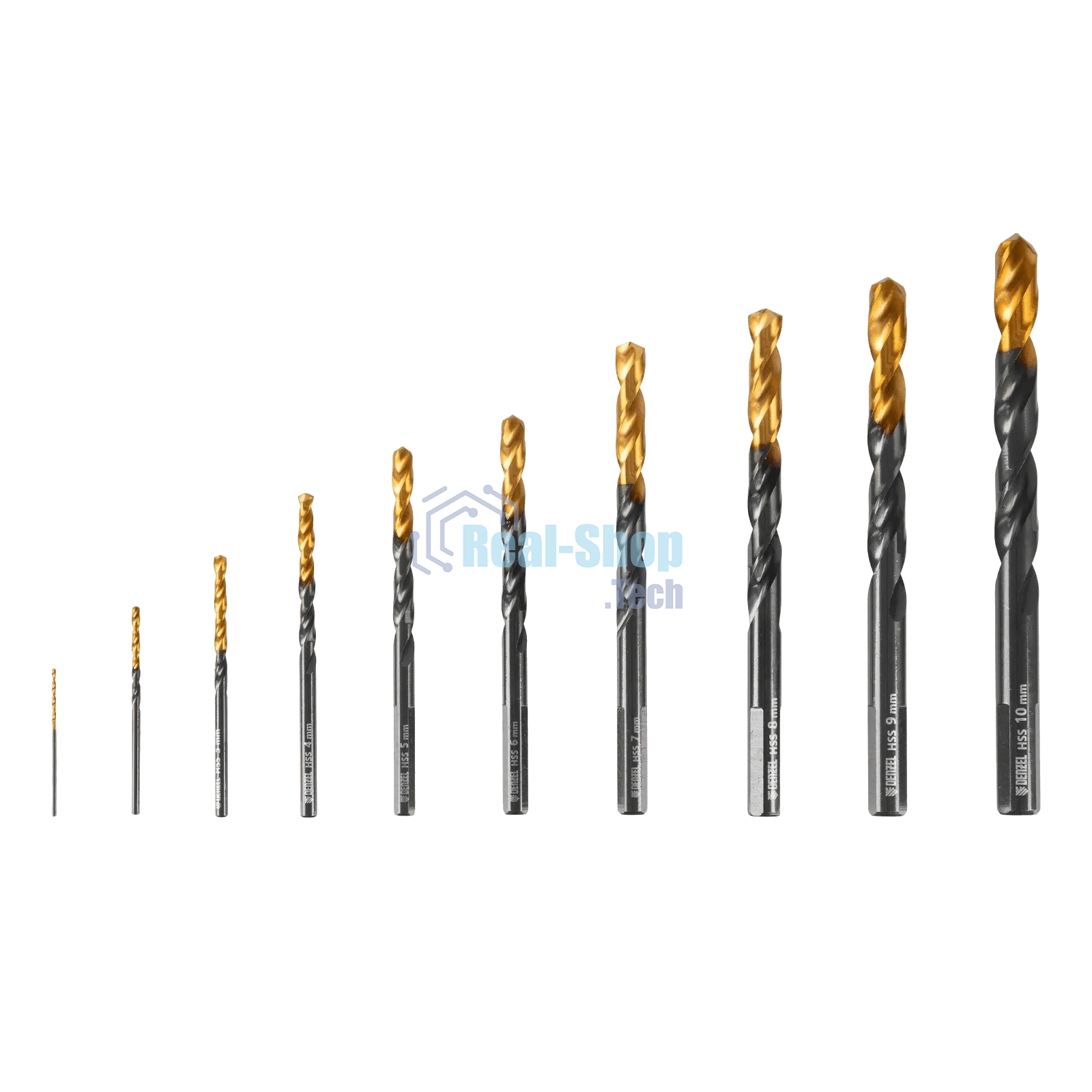 Набор сверл по металлу Denzel 1-10 мм, HSS-Tin, Golden Tip, 10 шт