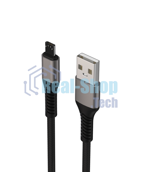Дата-кабель Maxvi MC-21M USB-MicroUSB 2.4А, 1м, black-grey