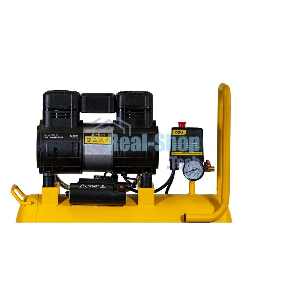 Компрессор воздушный безмаслянный Deli DL-WKY25-E1 (мощность 1,2кВт, 25литров, 80л/мин, 7атм, 2800об/мин)