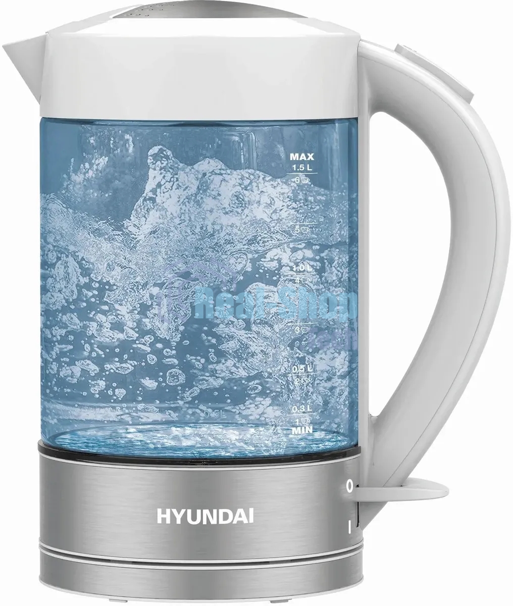 Чайник электрический Hyundai HYK-G9990 1.6л. 2000Вт белый/серебристый корпус: стекло