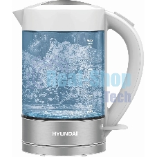 Чайник электрический Hyundai HYK-G9990 1.6л. 2000Вт белый/серебристый корпус: стекло