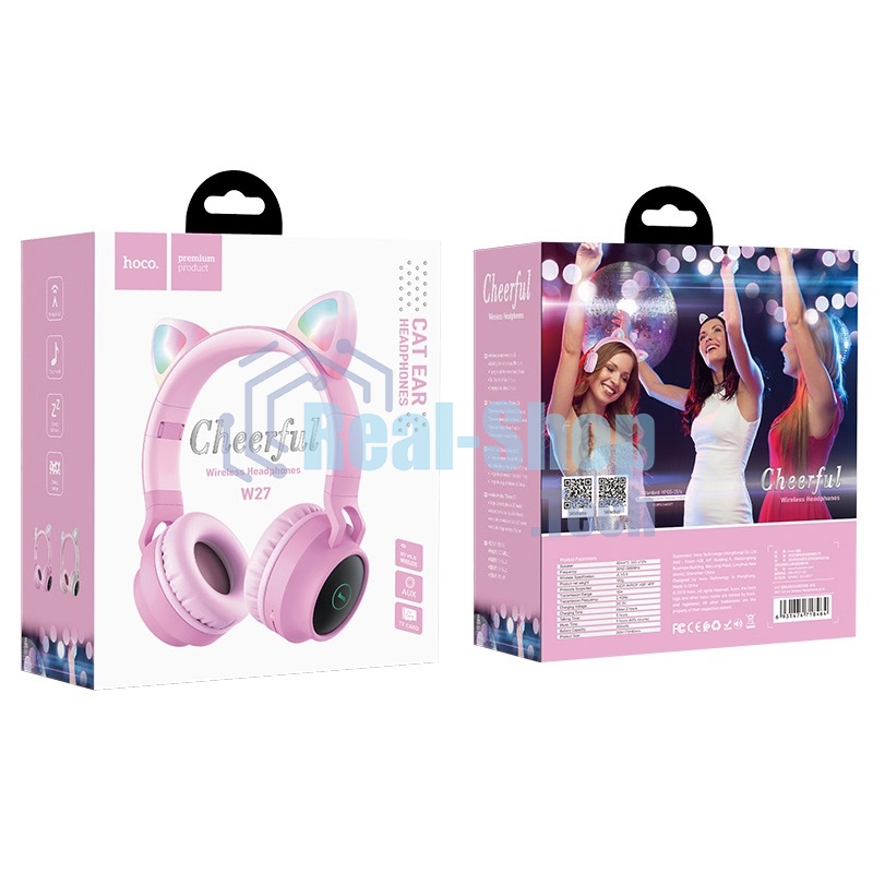 Гарнитура полноразмерная с кошачьими ушами беспроводная HOCO W27, серый