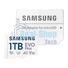 Флеш карта Samsung EVO Plus, microSDXC 1Tb, Class 10, A2, V30, UHS-I (U3), W 90 МБ/с, R 160 МБ/с, адаптер на SD