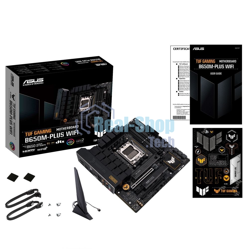 Материнская плата ASUS TUF GAMING B650M-PLUS WIFI, AM5, AMD B650, 4xDDR5, 4xSATA, 2xM.2, 1xPCIe 4.0 x16, 1xPCIe 4.0 x4, 1xDP, 1xHDMI, 1x 2.5Gb LAN, 4xUSB-A 3.2 Gen 2, 1xUSB-A 3.2 Gen 1, 1xUSB-C 3.2 Gen 2x2, 5x3.5 мм, 7.1, mATX