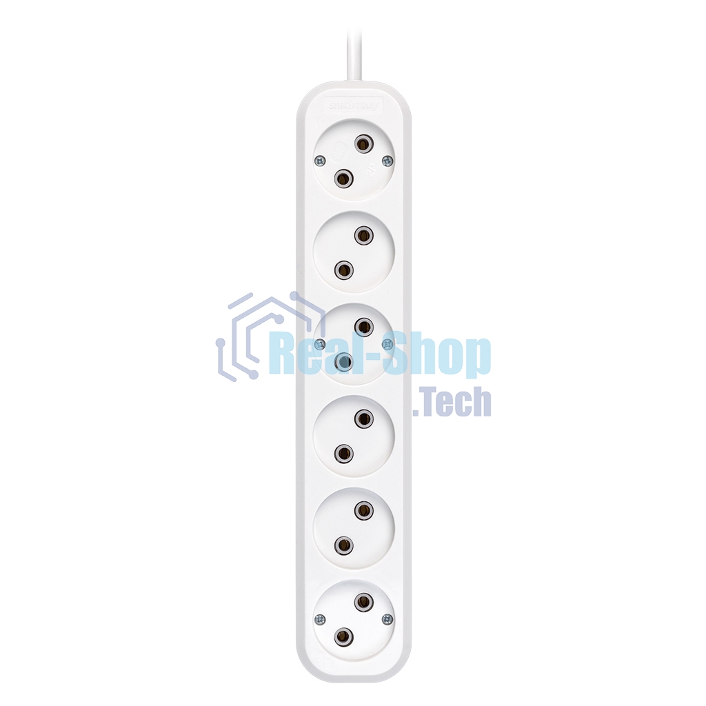 Удлинитель Smartbuy, 6 гнезд 3 метра 10А/2,2 кВт без заземления ПВС 2х1,0 (SBE-10-6-03-N)