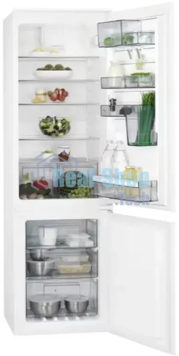 Встраиваемый холодильник AEG SCE618E5TS белый, двухкамерный, 190/61 л, морозилка снизу, автоматическое размораживание