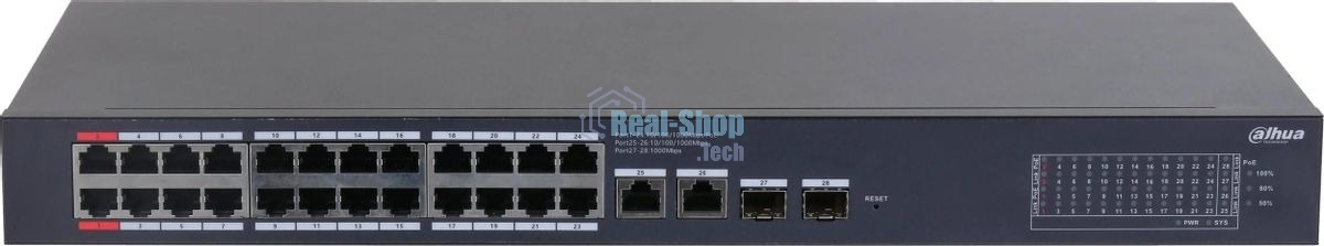 Коммутатор Dahua DH-CS4228-24GT-375 (L2) 24x1 Гбит/с 2xКомбо (1000BASE-T/SFP) 2SFP 24PoE 375W управляемый