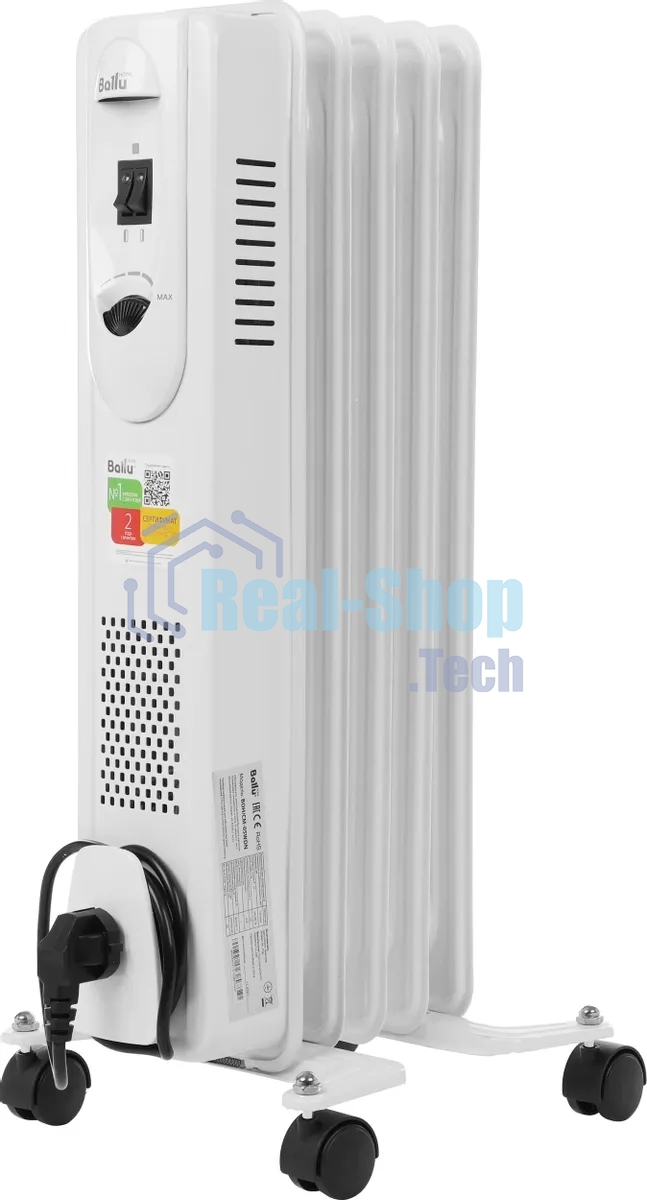 Обогреватель масляный Ballu Comfort BOH/CM-05WDN 1000 (5 секций) белый, 1000 Вт, 15 м2, термостат