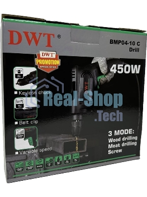 Дрель сетевая безударная DWT BMP04-10 C/450 Вт/до 3300 об.в мин/1.0-10 мм/реверс/кабель 2 м/черный (BMP04-10 C)
