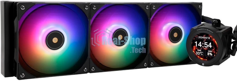 Система жидкостного охлаждения Thermalright Core Vision 360 (360mm, LED, Black, ARGB/Fans: 3x120mm, 72.37CFM, 27.7dBA, 2000RPM/Pump height 66mm, Rad thickness 27mm/S: 1700, 1200, 1851, 115X, 2011, 2066, AM5, AM4)