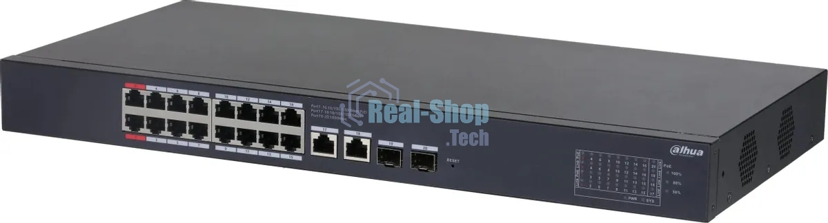 Коммутатор Dahua DH-CS4220-16GT-240, 16×1 Гбит/с + 2×1 Гбит/с + 2×1 Гбит/с Combo, управляемый