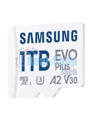 Флеш карта Samsung EVO Plus, microSDXC 1Tb, Class 10, A2, V30, UHS-I (U3), W 90 МБ/с, R 160 МБ/с, адаптер на SD