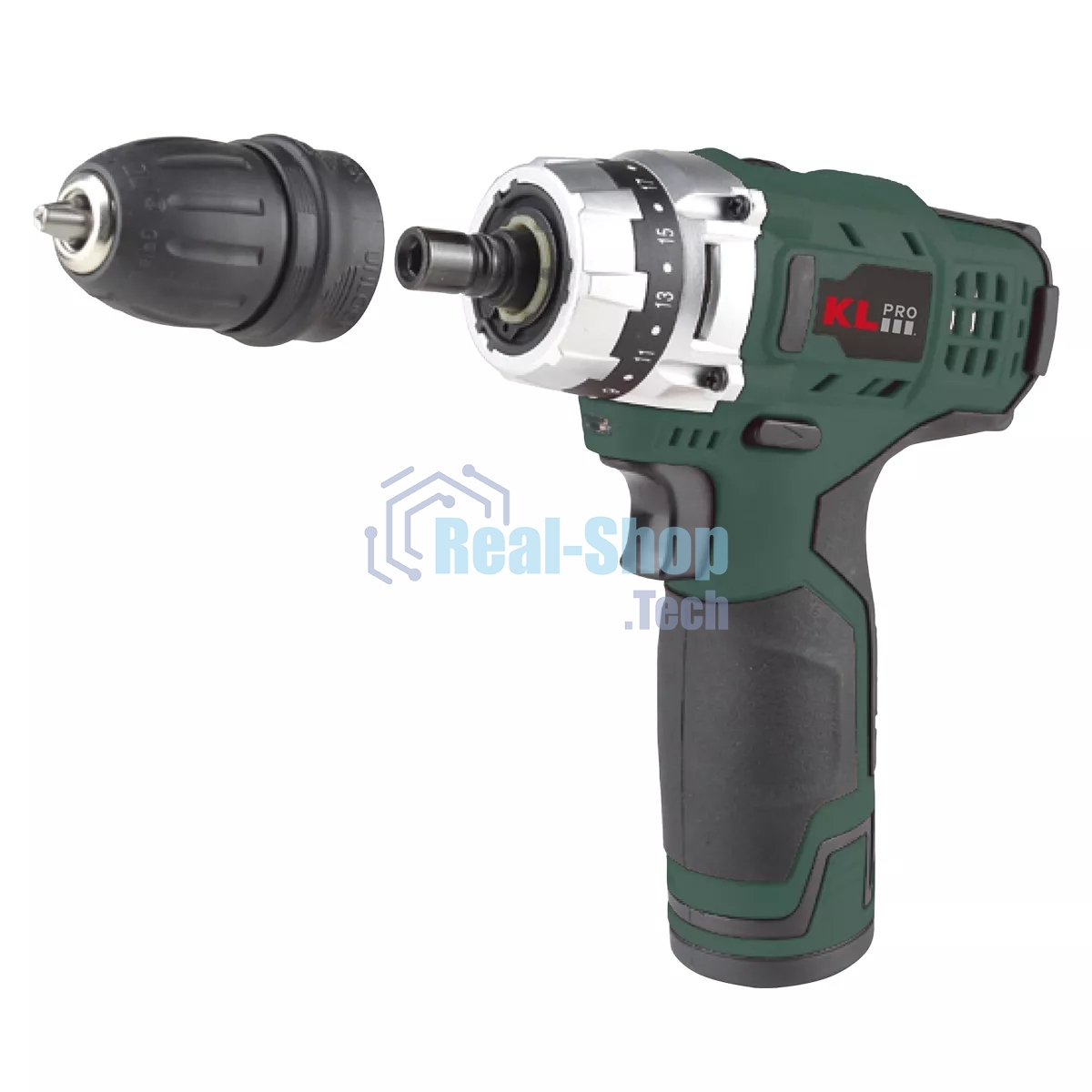 Профессиональный аккумуляторный шуруповерт Klpro KLNM1020S (10,8В, LI-ion 2.0А·ч, 3 сменные насадки, 19 ступений, 30Нм)