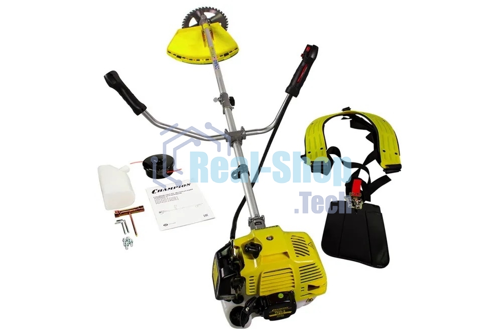 Газонокосилка Champion T523-2 1.4/1.9 кВт/л.с, Вес без режущей насадки 8,3 кг, Объем двигателя 51,7 см3, Объем топливного бака 950 мл, Максимальный расход топлива 610 г/кВт•ч/мл/ч, Тип рукоятки U-образная, штанга прямая Разъемная, Длина штанги 1493 мм, То