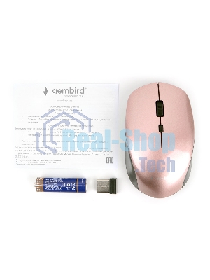 Мышь беспроводная Gembird MUSW-250-3 розовый, 1600 dpi, радиоканал, USB, кнопки - 4