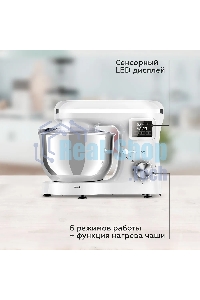 Планетарный миксер BQ MX640 White. Максимальная мощность 1600 Вт / Чаша из нержавеющей стали 6 л / Функция ферментации/ Подогрев чаши до 40'C / Электронное управление / Металлические насадки в комплекте / Металлические шестерни / Двойная защита: от перегр