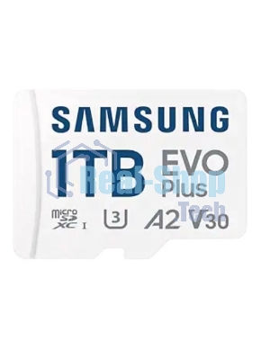 Флеш карта Samsung EVO Plus, microSDXC 1Tb, Class 10, A2, V30, UHS-I (U3), W 90 МБ/с, R 160 МБ/с, адаптер на SD