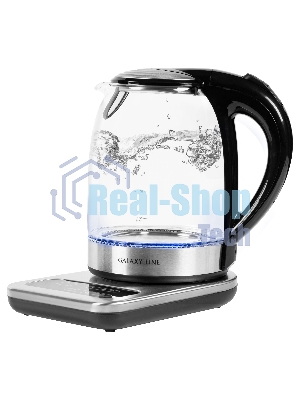 Чайник электрический Galaxy Line GL0593 2200 Вт, 1,7 л, стекло черный/серебристый