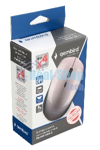 Мышь беспроводная Gembird MUSW-250-3 розовый, 1600 dpi, радиоканал, USB, кнопки - 4