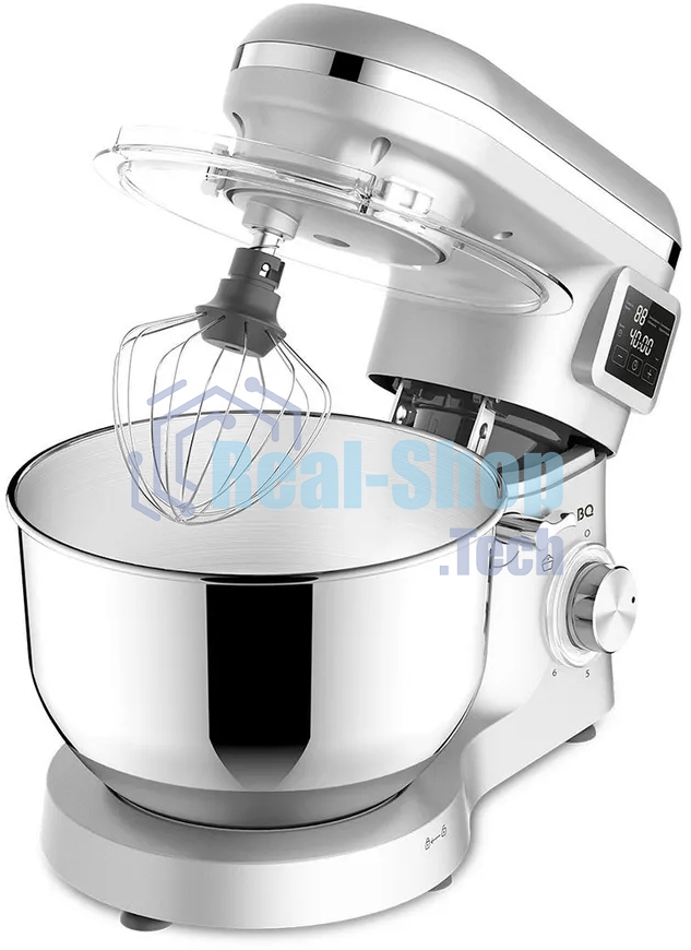 Планетарный миксер BQ MX640 White. Максимальная мощность 1600 Вт / Чаша из нержавеющей стали 6 л / Функция ферментации/ Подогрев чаши до 40'C / Электронное управление / Металлические насадки в комплекте / Металлические шестерни / Двойная защита: от перегр
