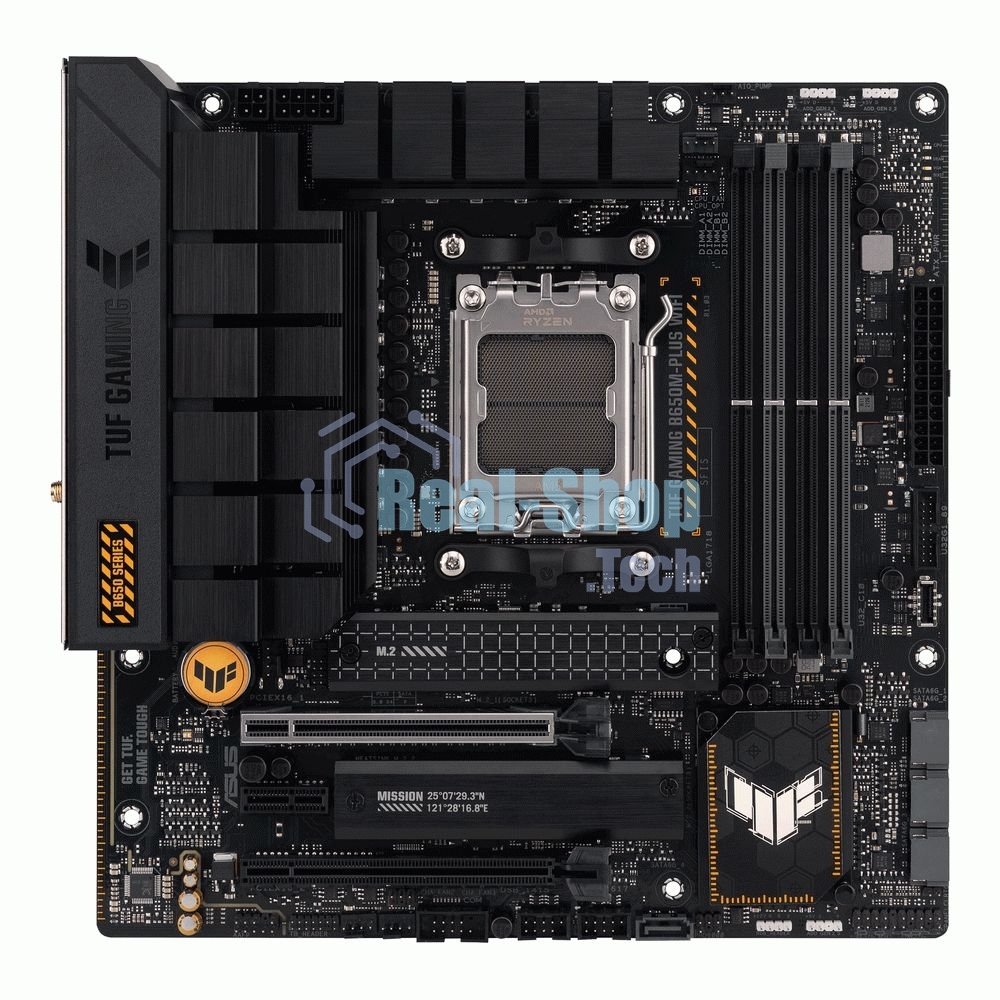 Материнская плата ASUS TUF GAMING B650M-PLUS WIFI, AM5, AMD B650, 4xDDR5, 4xSATA, 2xM.2, 1xPCIe 4.0 x16, 1xPCIe 4.0 x4, 1xDP, 1xHDMI, 1x 2.5Gb LAN, 4xUSB-A 3.2 Gen 2, 1xUSB-A 3.2 Gen 1, 1xUSB-C 3.2 Gen 2x2, 5x3.5 мм, 7.1, mATX