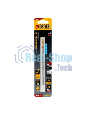 Сверло спиральное по металлу Denzel 5 х 132 мм, Р6М5, Golden Tip, удлиненное