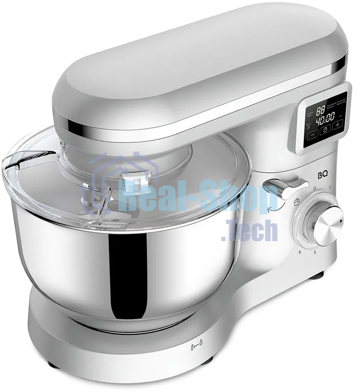 Планетарный миксер BQ MX640 White. Максимальная мощность 1600 Вт / Чаша из нержавеющей стали 6 л / Функция ферментации/ Подогрев чаши до 40'C / Электронное управление / Металлические насадки в комплекте / Металлические шестерни / Двойная защита: от перегр