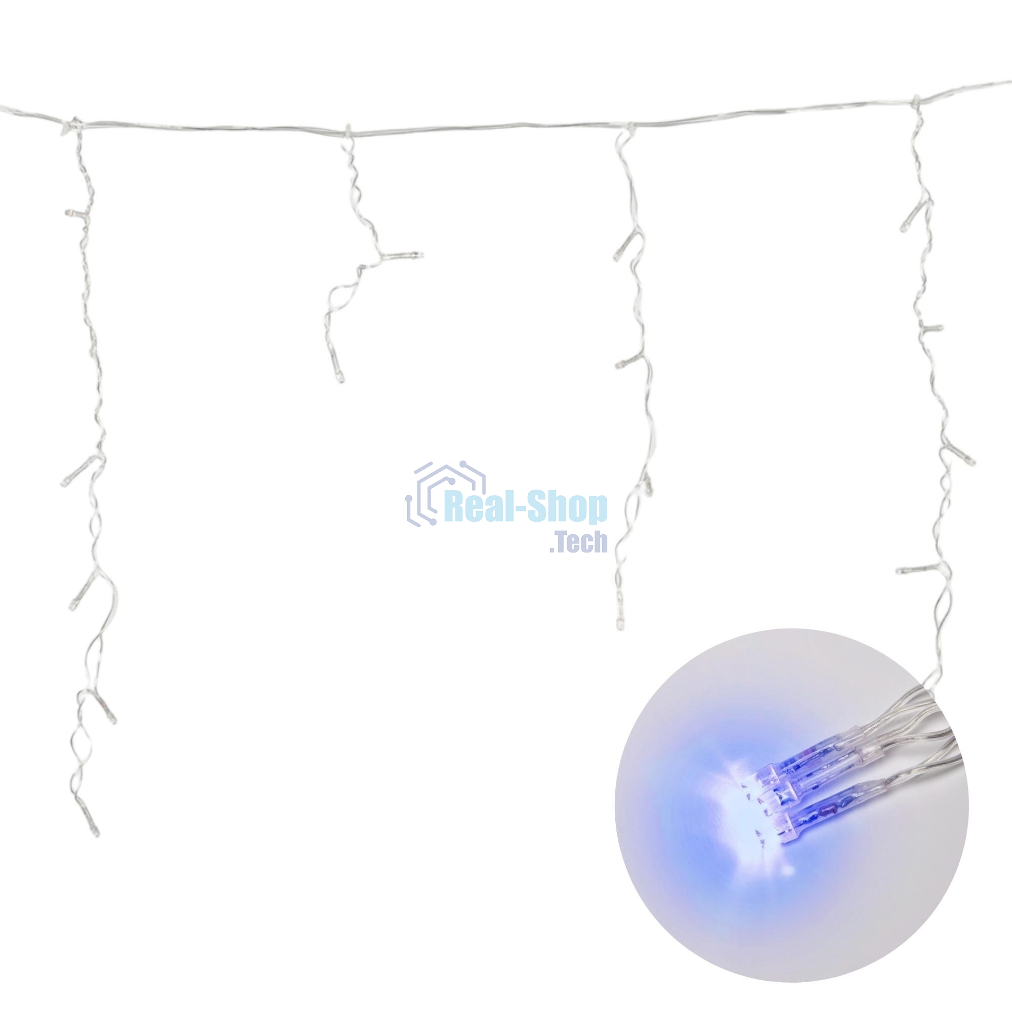 Бахрома светодиодная Uniel 1,8м 48 светодиодов синий свет Провод прозрачный ULD-B1805-048/DTA BLUE IP20