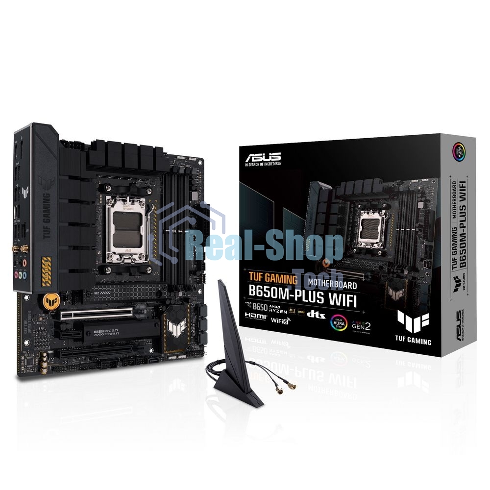 Материнская плата ASUS TUF GAMING B650M-PLUS WIFI, AM5, AMD B650, 4xDDR5, 4xSATA, 2xM.2, 1xPCIe 4.0 x16, 1xPCIe 4.0 x4, 1xDP, 1xHDMI, 1x 2.5Gb LAN, 4xUSB-A 3.2 Gen 2, 1xUSB-A 3.2 Gen 1, 1xUSB-C 3.2 Gen 2x2, 5x3.5 мм, 7.1, mATX