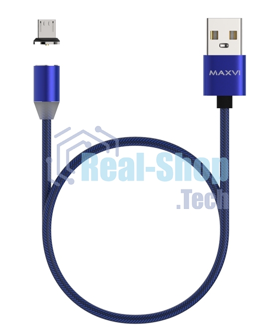 Кабель Maxvi MCm-01M blue, USB-A - microUSB, 2A, магнитный разъем, LED Описание: ток макс. нагрузки 2А, макс. напряжение 5V; стандарт USB 2.0; длина 1м, нейлоновая оплетка, съемный магнитный коннектор, LED подсветка, синий с черными вставками