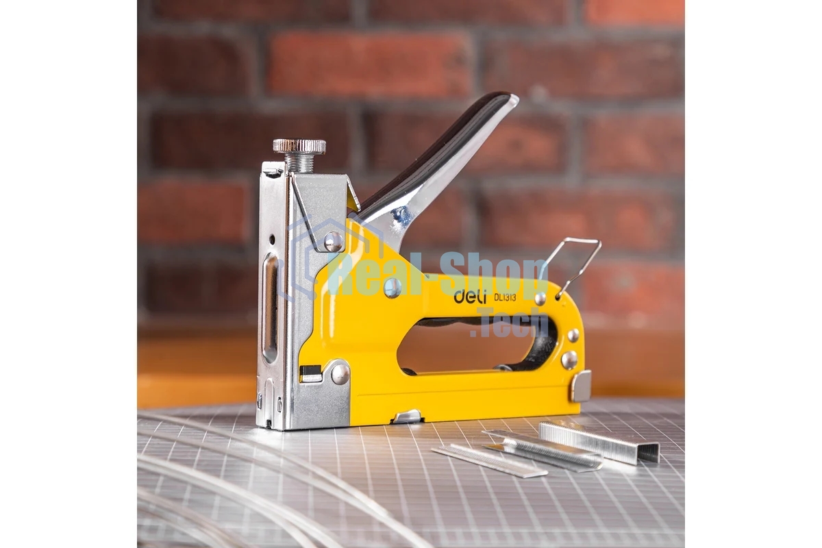 Мебельный степлер Deli DL1313 3-в-1. 4-8мм. 0,6 кг. Полностью стальная конструкция. Подходит для D/U/T.