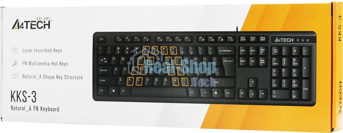 Клавиатура проводная A4Tech KKS-3, USB, черный