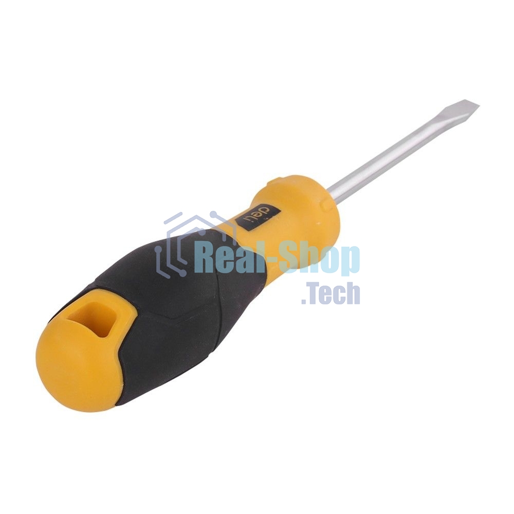 Отвертка шлицевая Deli DL6361001 6х100мм CR-V, Двухкомпонентная ручка. Хромированная