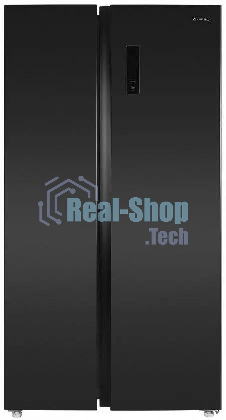 Холодильник Maunfeld MFF177NFSB черный глянц. двухкамерный 263/170л морозилка сбоку, No Frost, Side by Side