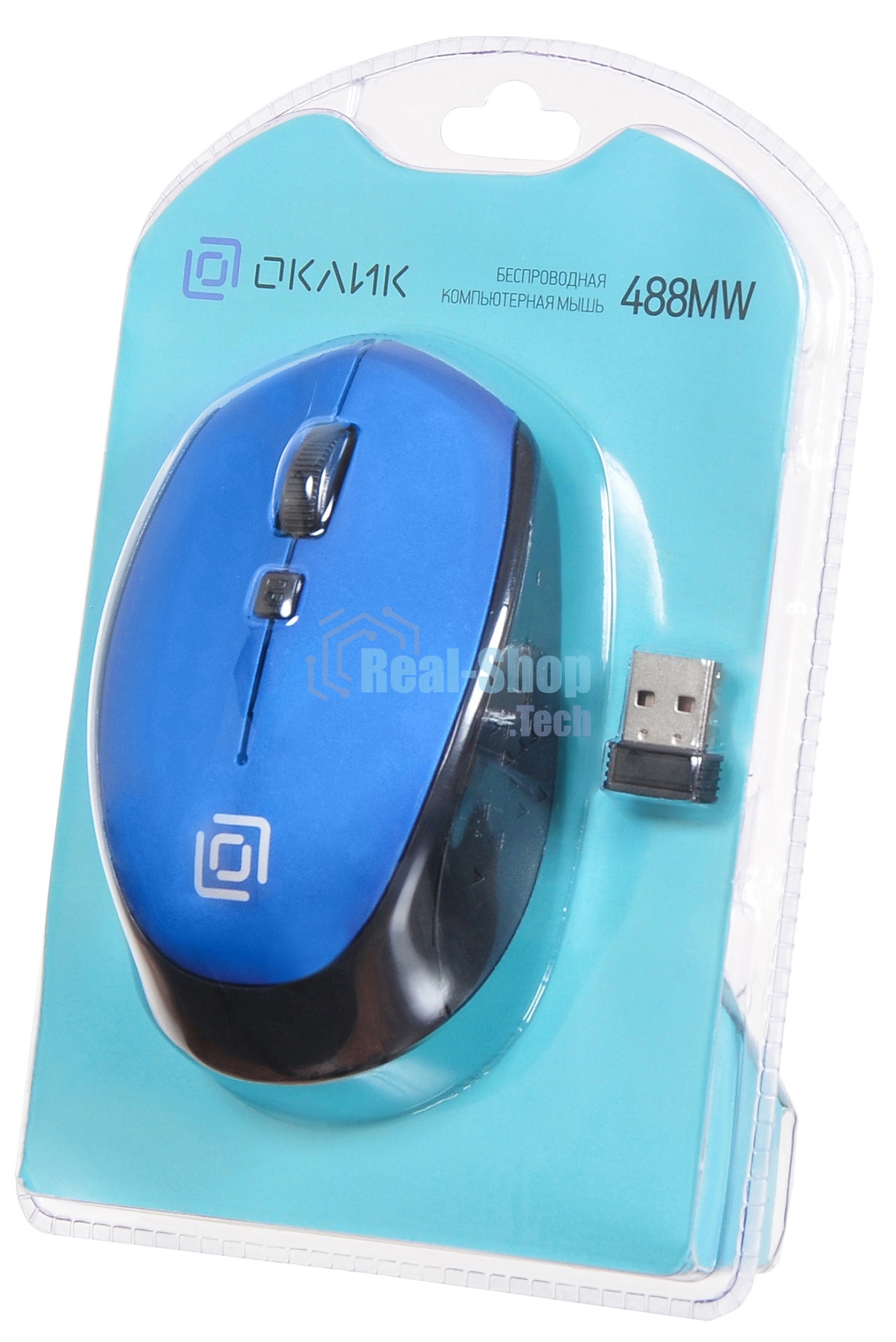 Мышь беспроводная Oklick 488MW синий/черный, 1600 dpi, радиоканал, USB, кнопки - 4
