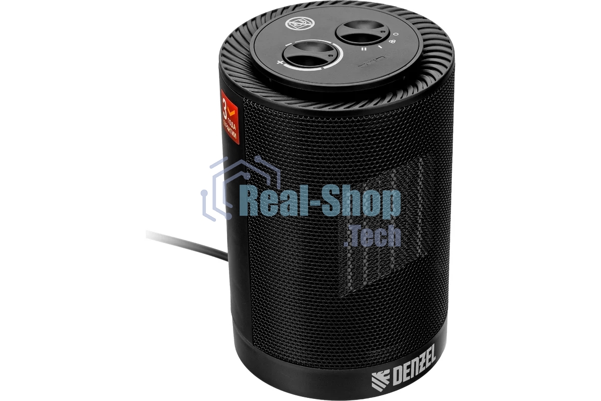 Тепловентилятор керамический Denzel DTFC-1200S, черный, 600/1200 Вт, 12 м2, 3 режима, термостат