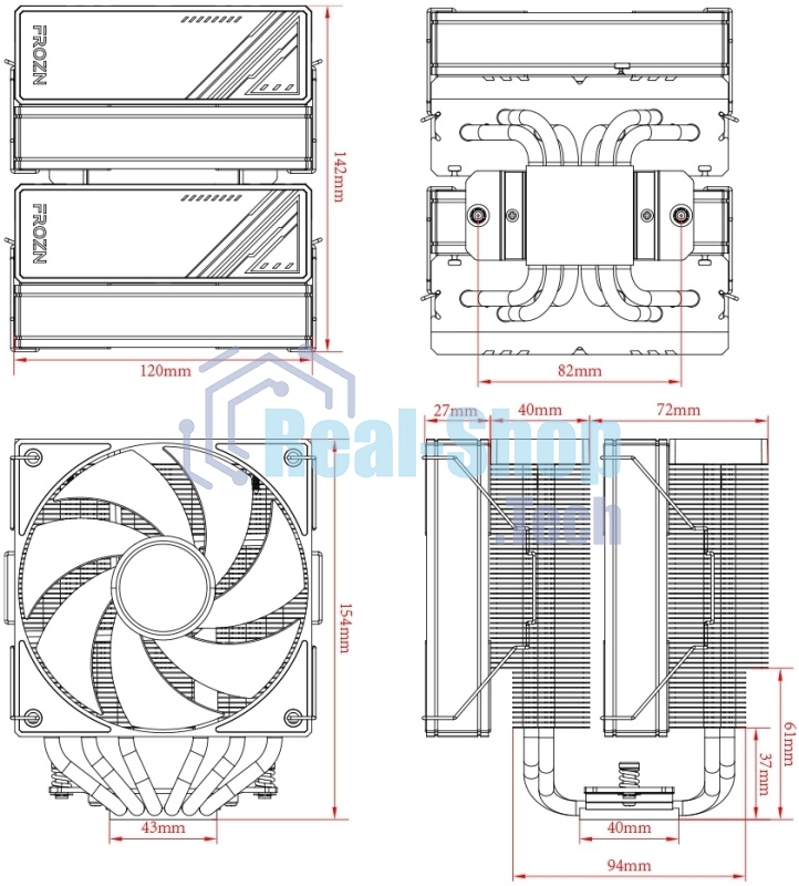Устройство охлаждения(кулер) ID-Cooling Frozn A620 ARGb черный 120мм алюминий+медь 2000rpm 30db 4-pin 270W 154мм