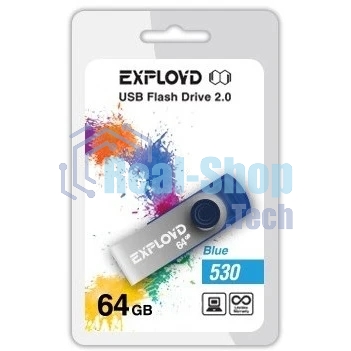 Флешка USB Exployd 530 Blue (EX064Gb530-Bl), 64Gb, USB 2.0, R/W 20/10, синий