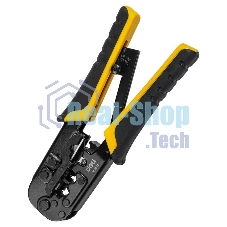 Обжимные клещи Deli DL4971 4P,6P,8P Размер: 200 мм. Спецификация обжима: 4P, 6P, 8P. Сталь A3 с черным покрытием. Ручка из ПВХ и ТПР. Храповой механизм. Подходит для витой пары UTP/STP и телефонных кабелей.