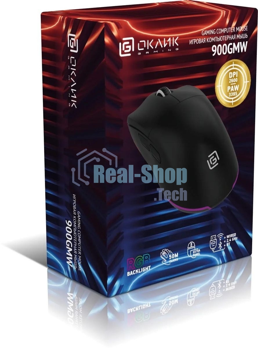 Мышь беспроводная Oklick 900GMW черный, 26000 dpi, радиоканал, Bluetooth, USB, кнопки - 6
