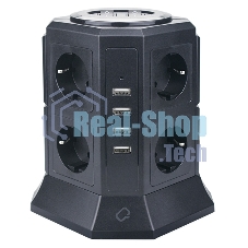 Сетевой фильтр Qumo Power Tower Pro 8SP4U (P-0002), 8 розеток, 2200 Вт, 10A, кабель 2 м 3*1 мм чистая медь, пожаробезопасный пластик, евровилка, 4 USB порта 4.5A суммарно