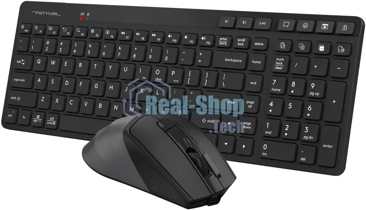 Комплект клавиатура+мышь A4Tech FStyler FB2800C Air2 беспроводной, USB + Bluetooth, 2000 DPI, черный/серый