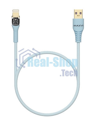 Дата-кабель Maxvi MC-31L USB-Lightning 2.4А, прозрачный корпус, LED подсветка, 1.2м, sky blue