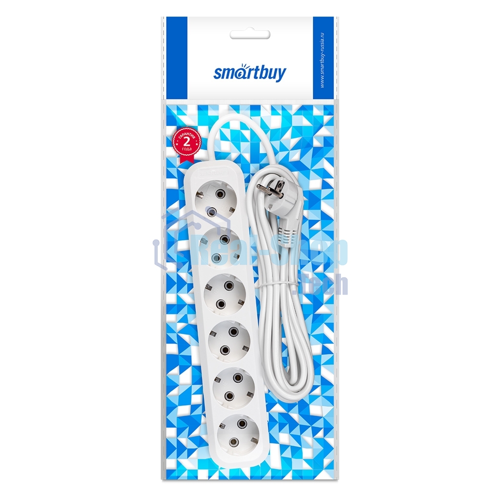 Удлинитель Smartbuy, 6 гнезд 5 метров 16А/3,5 кВт с заземлением ПВС 3х1,0 (SBE-16-6-05-Z)
