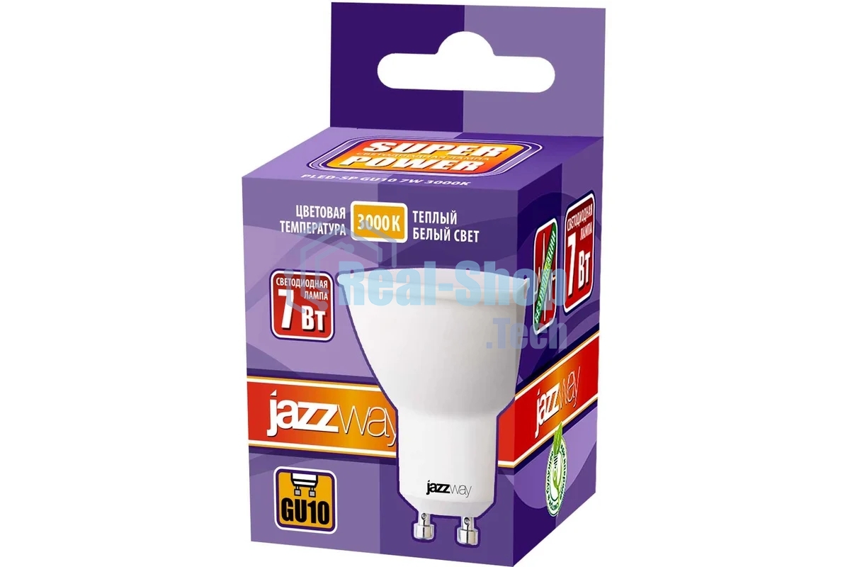 Лампа светодиодная JazzWay PLED-SP 7Вт 3000К теплый белый GU10 520лм 230В