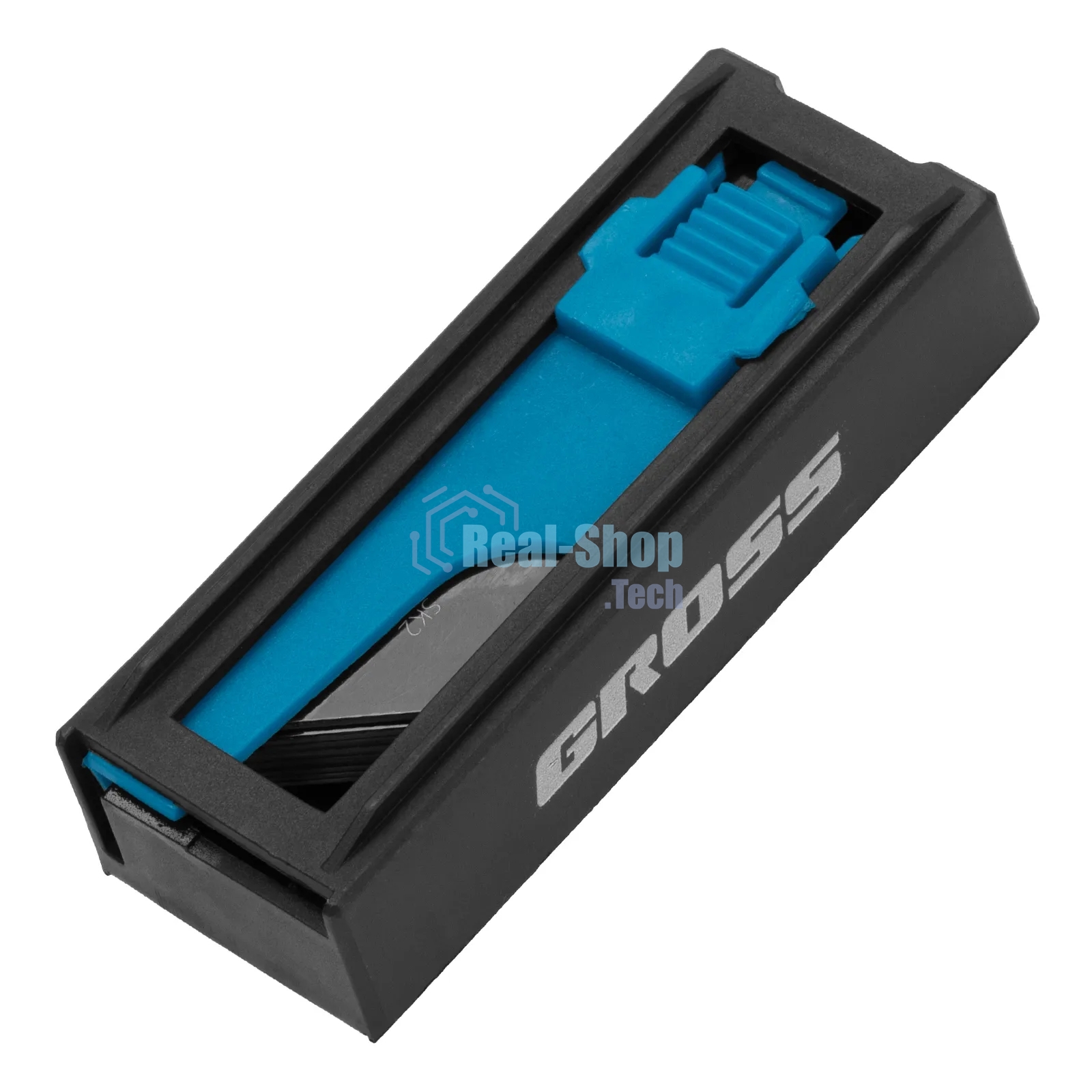 Лезвия Gross 79377, 19 мм, SK2 Black, трапециевидные, выдвижной пластиковый пенал, 10 шт.